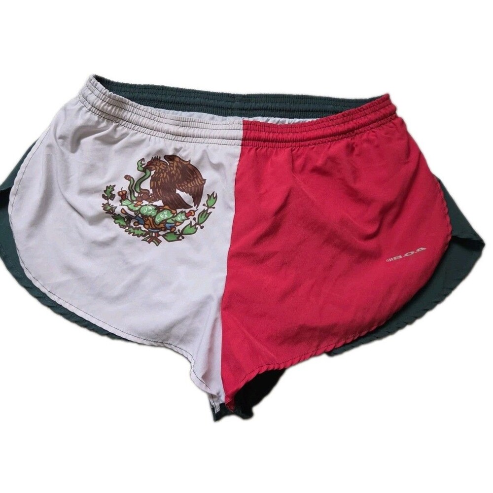 BOA USA Mexico Flag Split Running Shorts Red White Green Sz M GUC